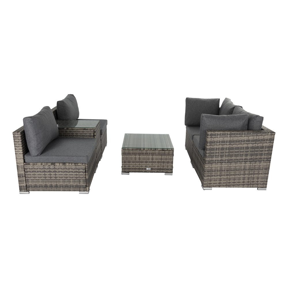 Brighton 6 Piece Lounge Sofa with Wicker End Table Set - Grey